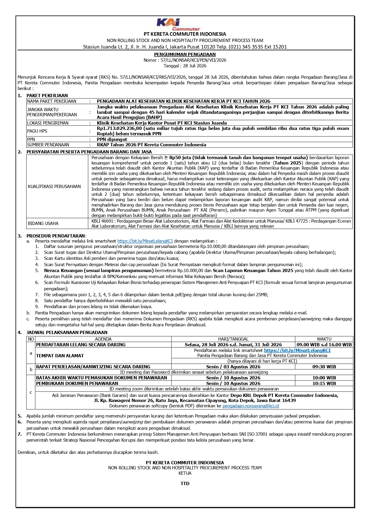 2 pengumuman 57 pengadaan alat kesehatan klinik kesehatan kerja