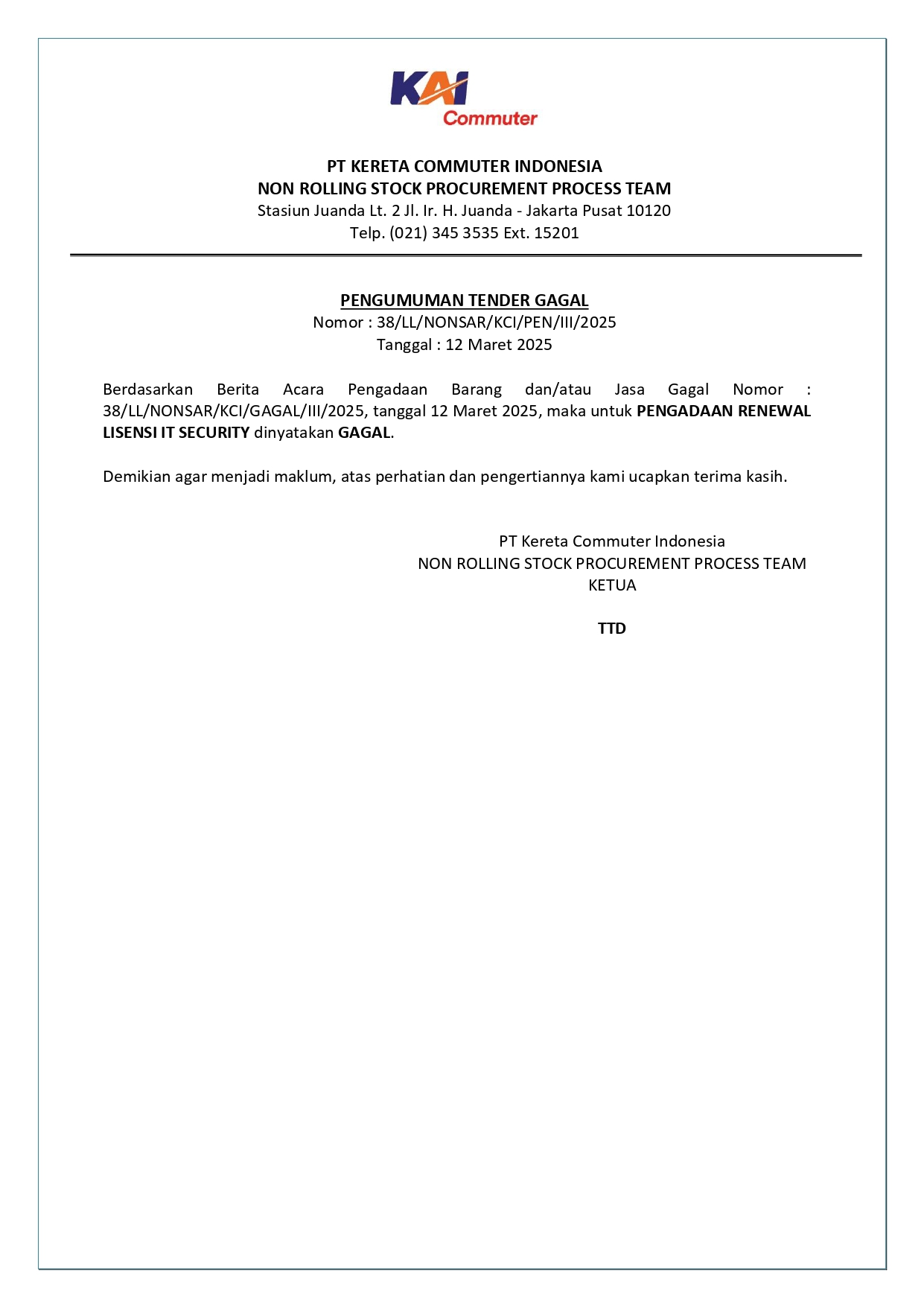 7 pengumuman tender gagal 38 pengadaan renewal lisensi it security page 0001